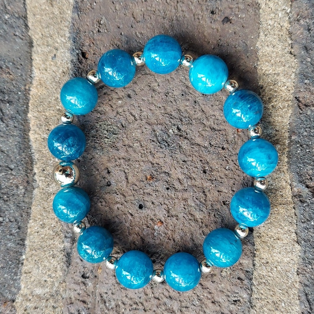 Elegant 10mm Blue Apatite & 14 Kt Gold Filled Beaded Bracelet